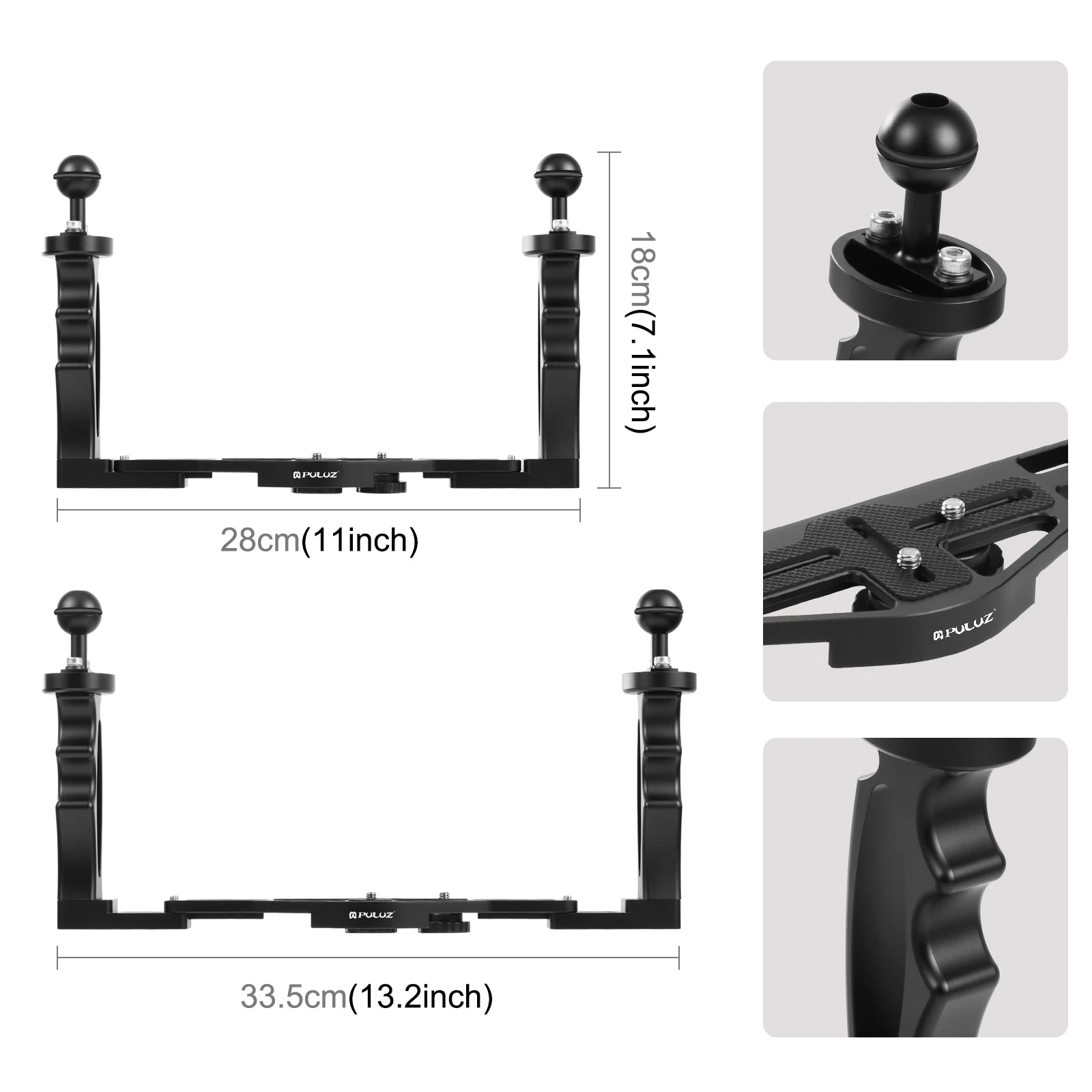 PULUZ Aluminium Alloy Underwater Tray Stabilizer Dual Handles Camera Diving Housing Bracket Video Light Mount Holder