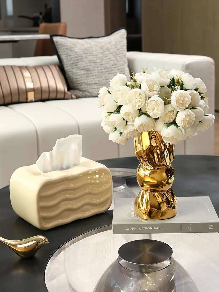 

High-grade golden candy vase ornaments living room flower arrangement table top porch luxury TV cabinet art high value