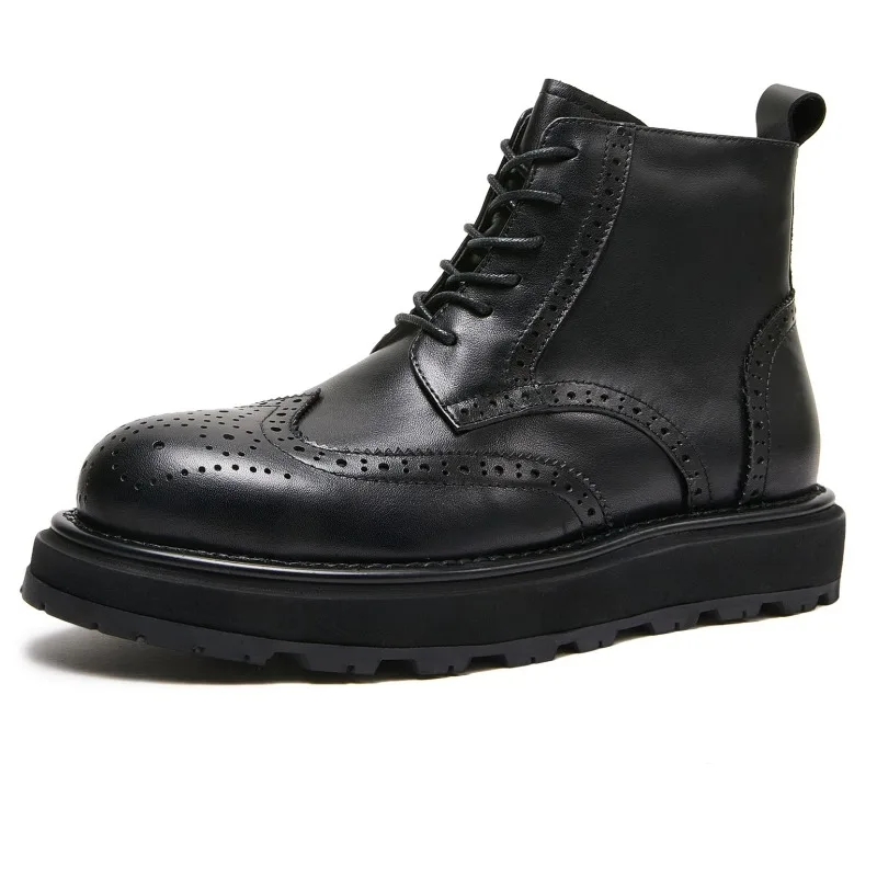 

British Style Ankle Boots Men's Shoes Thick Soled Fashion Platform Casual Genuine Leather Work Motorcycle Chelsea Boots Male