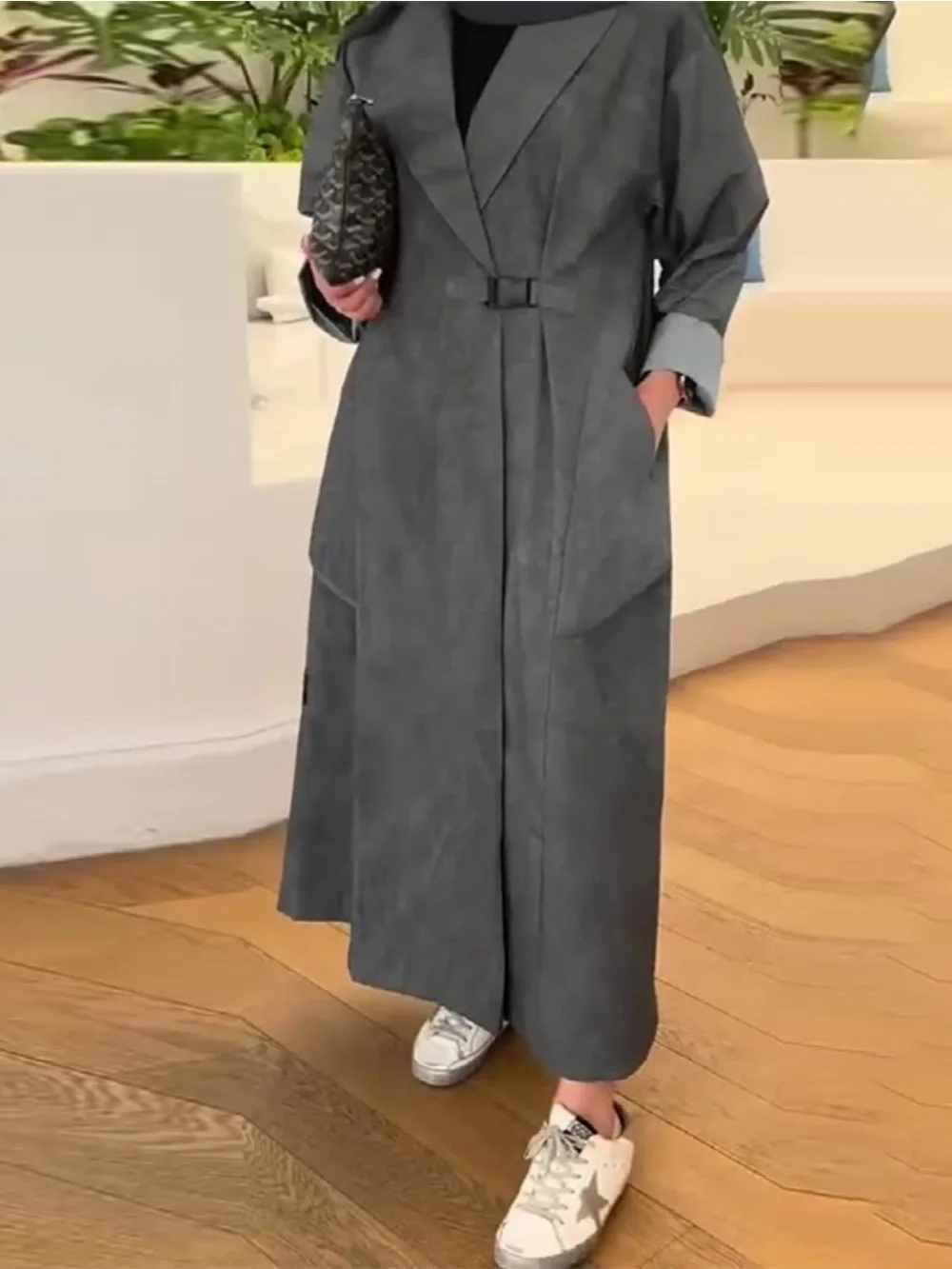 

Eid Women Trench Coat Abaya Muslim Cardigan Ramadan Solid Autumn Long Jacket Morocco Dubai Jalabiya Kaftan Vestidos Arab Robe