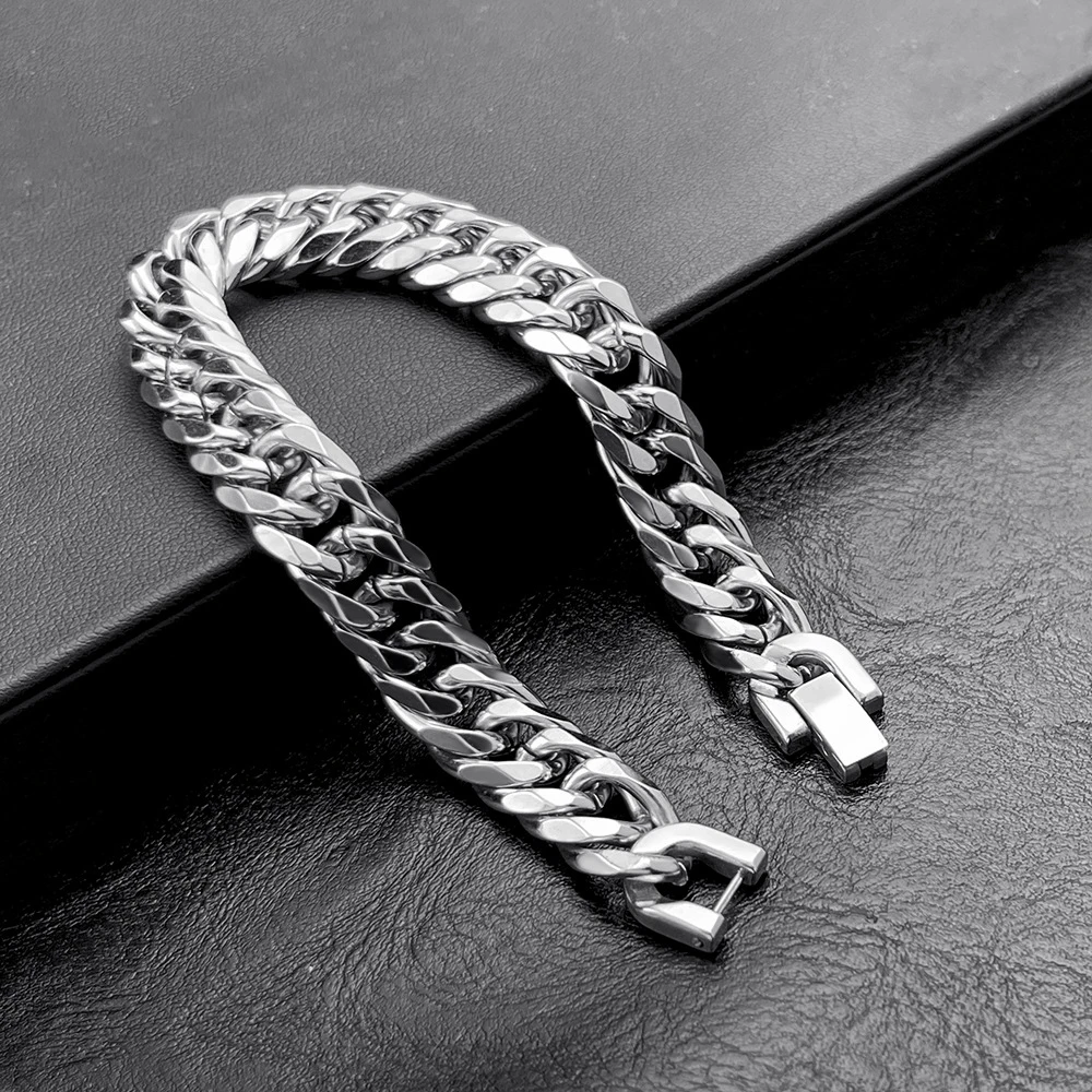 8-14mm 316L Stainless Steel Cuban Chain Bracelet Men Women Curb Bracelet Fashion Punk Hip Hop Rock Bracelet Jewelry Wholesale