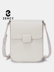 Zency Cowhide Leather Female Crossbody Bag Mini Small Bag Trendy Casual Shoulder Bag Purses Handbag Beige Women Flap Phone Bags