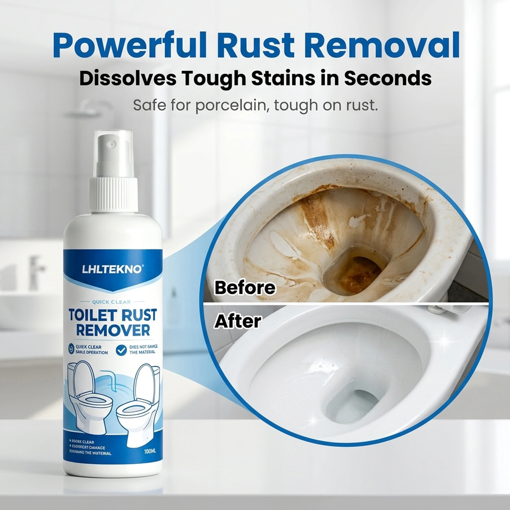 Multipurpose Bathroom Cleaner, Powerful Stain & Yellow Remover, Non-Toxic Formula, Safe for Ceramic, Toilet, Stainless Steel & A