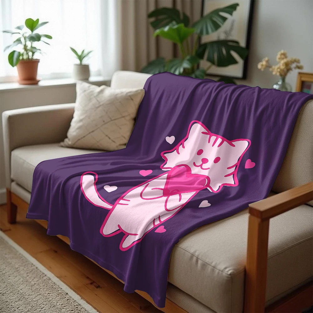 Pink Heart Cat Ultra Soft Sherpa Fleece Blanket Fluffy Warm Halloween Cozy Throw for Sofa Couch Bedroom Gift All season