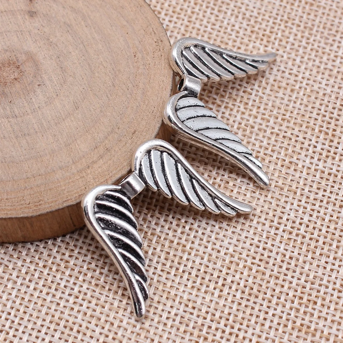 WYSIWYG 5pcs 23x32mm Antique Silver Color Angel Wings Small Hole Beads For DIY Jewelry Making Handmade Jewelry Findings