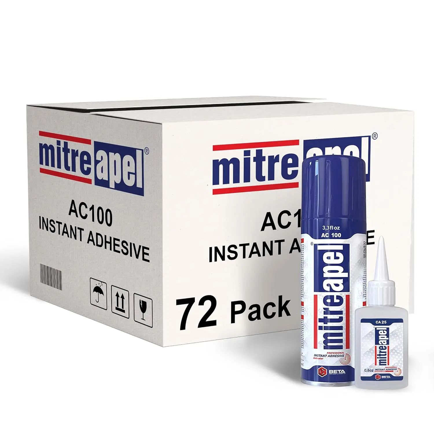 MITREAPEL Super CA Glue (72 x 0.80 oz) with Spray Adhesive Activator (72 x 3.30 fl oz) Ca Glue with Activator for Wood Plastic