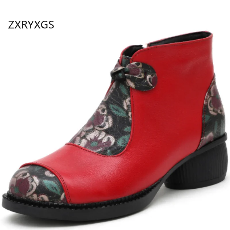 

ZXRYXGS/Новые модные женские ботинки из воловьей кожи с принтом, одинарные толстые банкетные свадебные ботинки на среднем каблуке, 2025 г., зимние ботинки большого размера