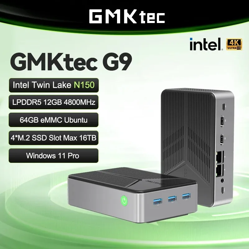 GMKtec/G9 Mini PC قالب جديد Intel N150 Windows 11 Pro LPDDR5 M.2 2280 SSD WIFI6 BT5.2 كمبيوتر صغير بشاشة ثلاثية مزدوجة
