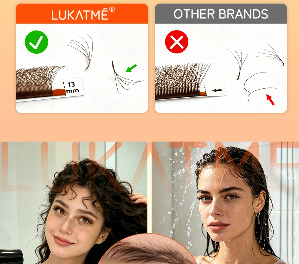LUKATME 5D W-Form Braune Wimpernverlängerungen, Vorgefertigte Fächer, C/D/M-Kurve, Weiche Natürliche Volumen-Wimpern aus Kunstnerz 7-14mm für Verführerische Augen – Detail 8