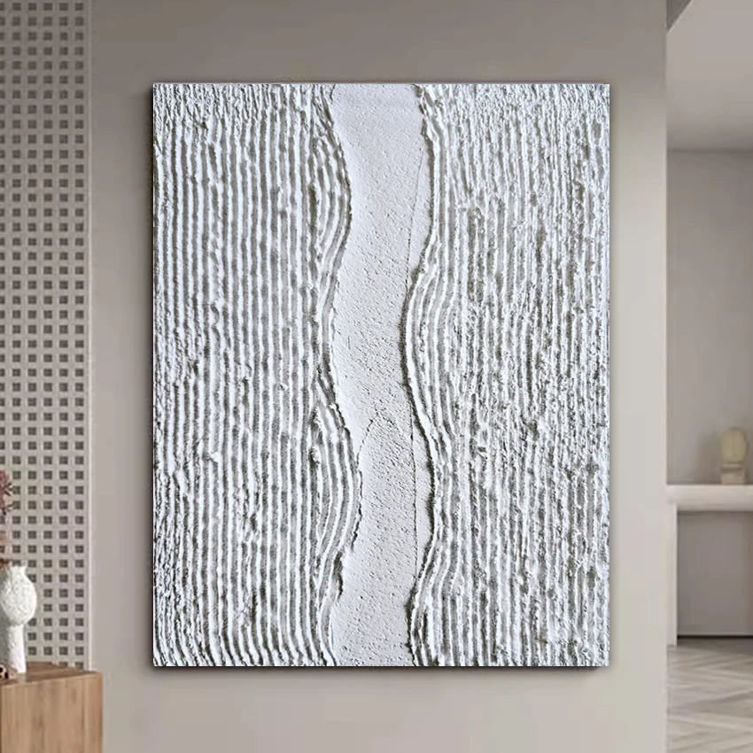 

Home Decoration Accessories Thickness White Lines Acrylic Painting Unframed Luxury Large Textured Canvas Wall Picture Art Panel