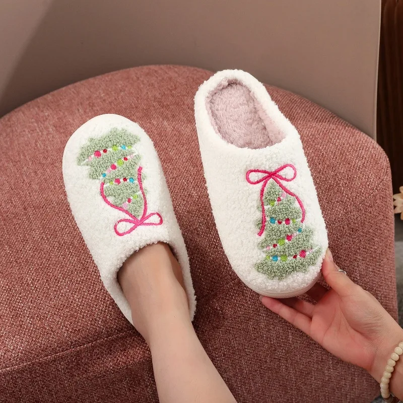 Christmas Couple Slippers with Tree Design Plush Warm House Shoes Non-Slip Soft Sole for Women Men Holiday Gift Indoor Outdoor ﻿ - Image 3