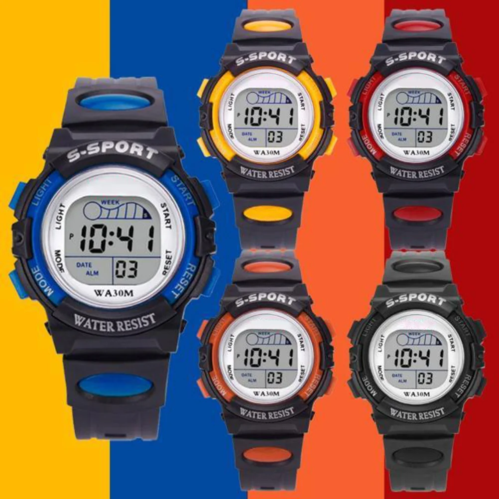 Students Sports Watch Orange Waterproof Multifunctional Luminous Digital Wristwatch for Alarm Stopwatch Calendar
