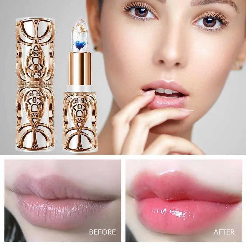 Flower Jelly Transparent Waterproof Discoloration Lipstick God Lips Temperature Discoloration Lasting Lipstick