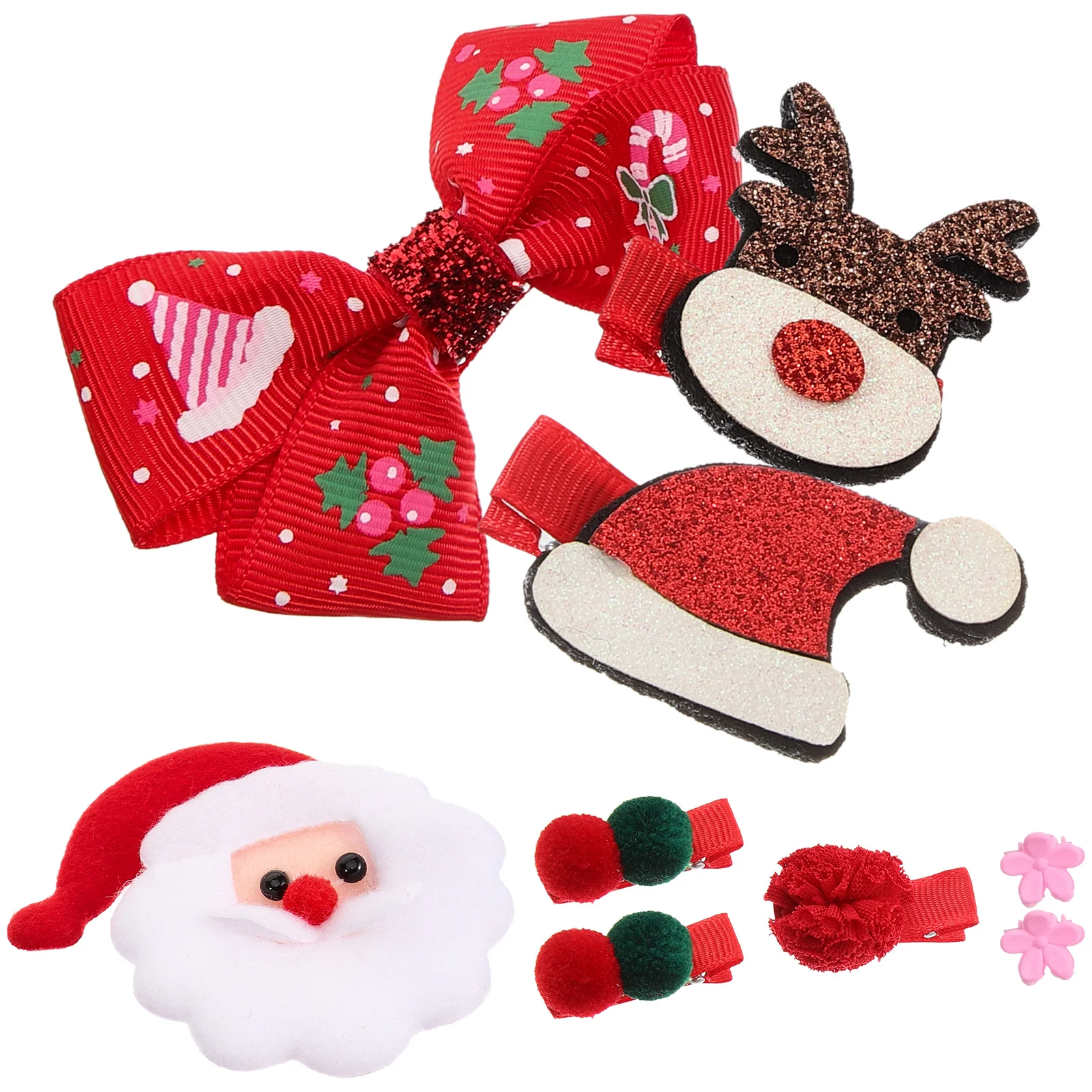 

9 Pcs Children's Hair Accessories Set Christmas Clips Xmas Circle Cartoon Pin Cute for Girls Fabric Headdress Party Gifts