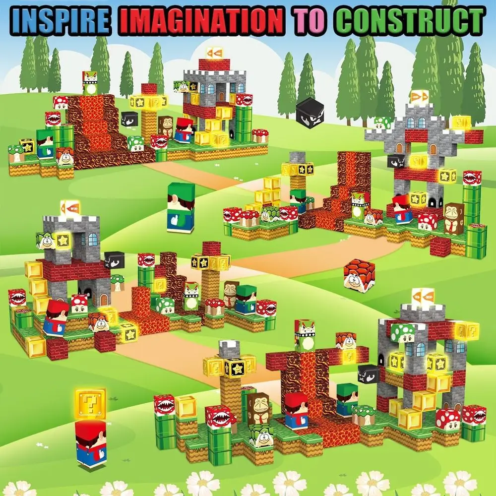 100-Piece Magnetic Building Blocks with Lights, 3D STEM Toys for Kids Ages 3+, Educational Sensory Construction Set for Boys and