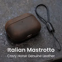 Funda de cuero genuino italiano Crazy Horse para AirPods Pro 3 2 fundas de lujo funda para auriculares inalámbricos con Bluetooth