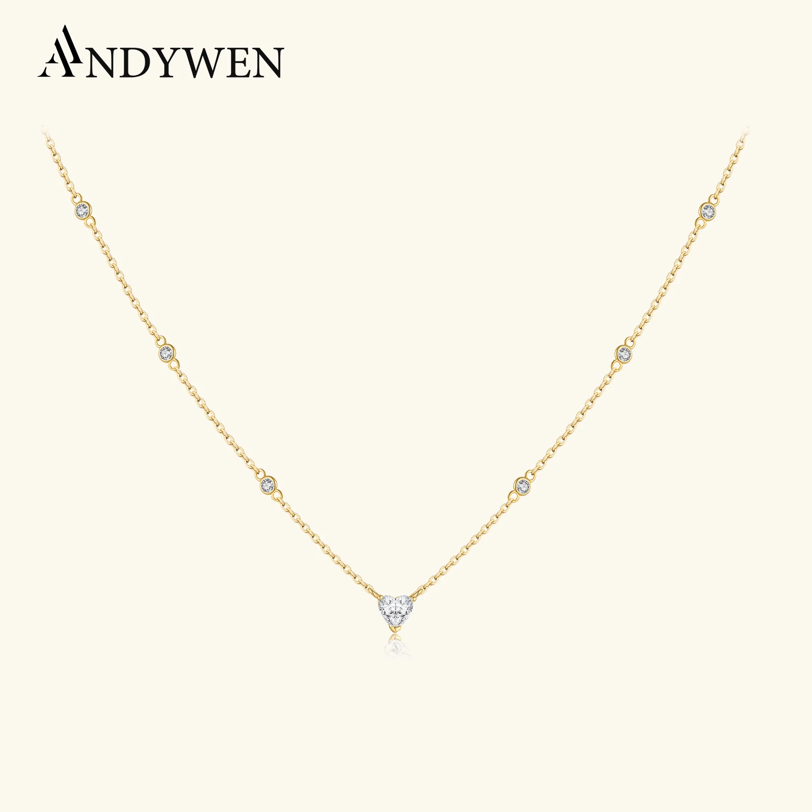 ANDYWEN 925 Sterling Silver Heart Round CZ Zircon Charm Necklace Long Choker Luxury Party Anniversary Winter Jewelry For Women