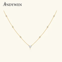 ANDYWEN 925 Sterling Silver Heart Round CZ Zircon Charm Necklace Long Choker Luxury Party Anniversary Winter Jewelry For Women