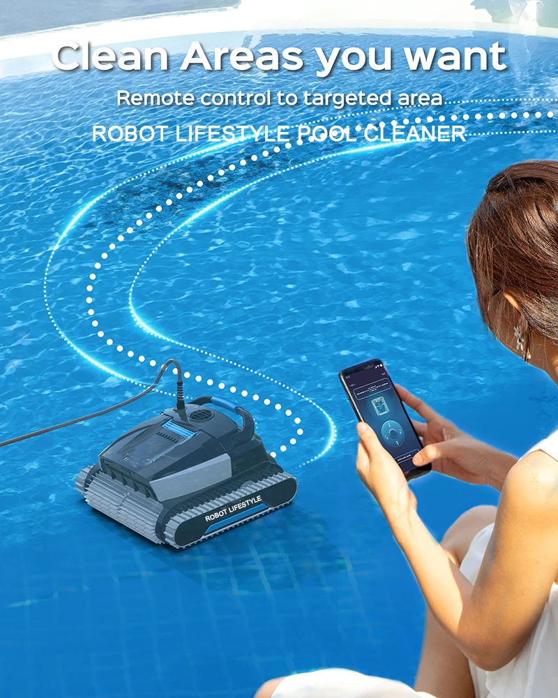 Robot Swimming Pool Cleaner Electric 30m Floating Cable WY450 for Big Pool, Climb Wall Mosaic Cement Tiles, PVC, 200W