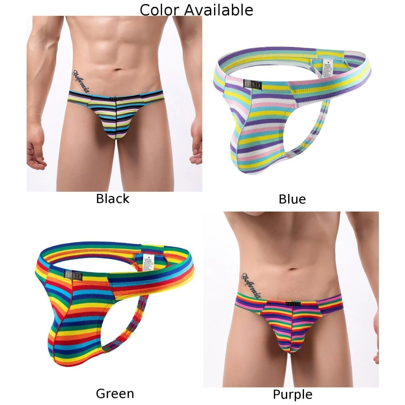 Ropa interior Sexy para hombre, tangas con bolsa, calzoncillos de tiro bajo, Bikini a rayas de colores, bragas ultrafinas, lencería erótica