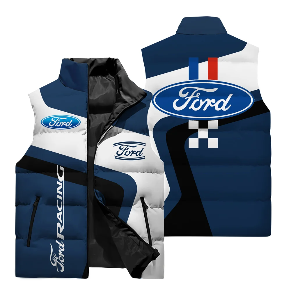 2024 New Men\'s Outdoor Sports Tank Top 3D Digital Print Ford Car Logo Vest Men\'s Motorcycle Riding Sleeveless Jacket Coat