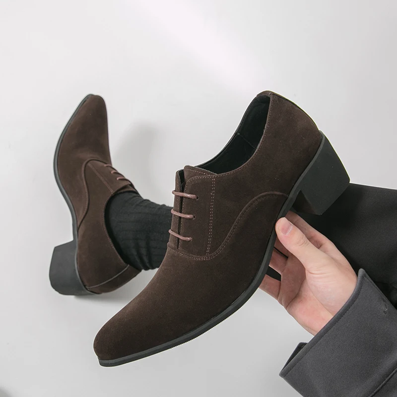 

Новые мужские туфли на высоком каблуке из матовой кожи для бизнеса, модные брендовые туфли с острым носком, увеличивающие рост, для банкетов