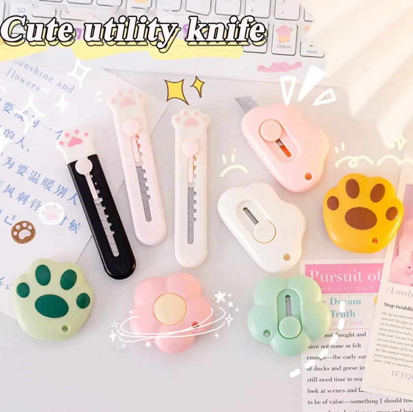 3PCS Cute Mini Art Utility Knife Cartoon Cat Paw Cloud Flower Shape Cutter Express Box Paper busta Opener Blade Stationery