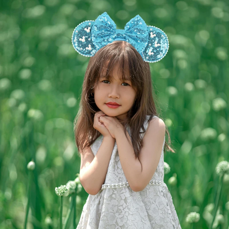 Mädchen 3,3 "Samt Maus Ohr Haarband Für Mädchen Haar Bögen Große Flip Pailletten Ohren DIY Kinder Haar Zubehör stirnband Boutique Mujer – Detail 14
