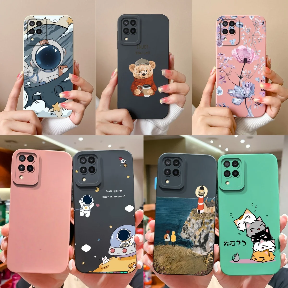 For Samsung Galaxy M32 M22 Phone Case Cute Astronaut Soft Liquid Silicone Anti Drop Funda For Samsung M 32 M 22 Back Protector