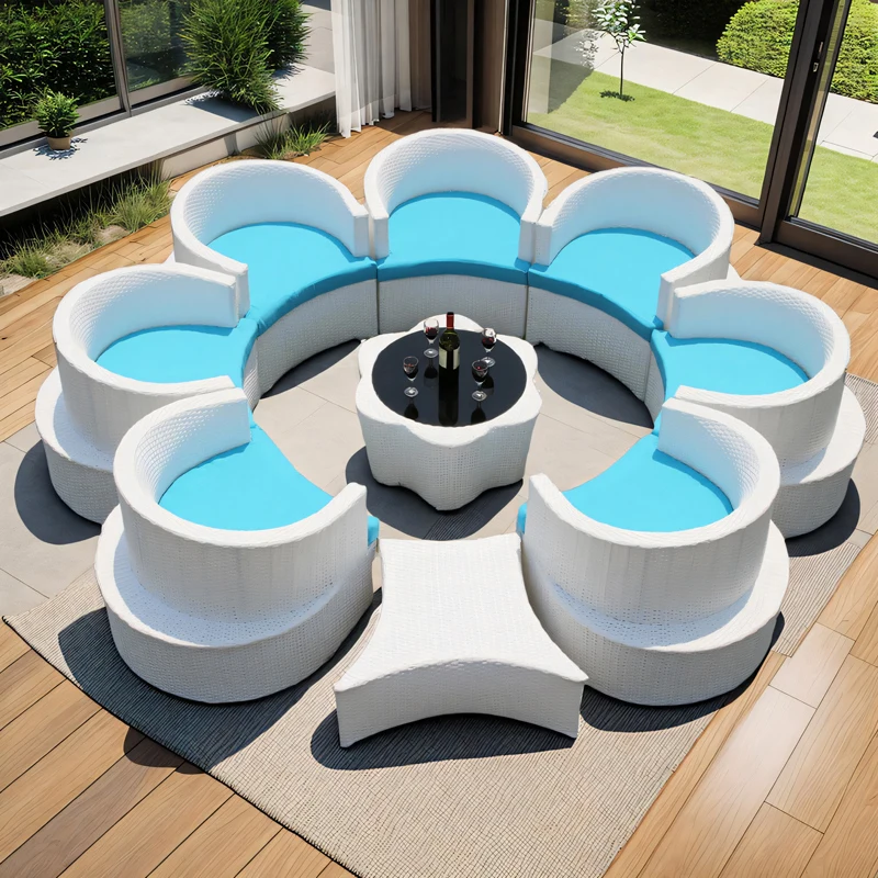 

Outdoor Sofa Combination Balcony Leisure Round Suite Rattan Terrace Outdoor Furniture Rattan Chair Sofa
