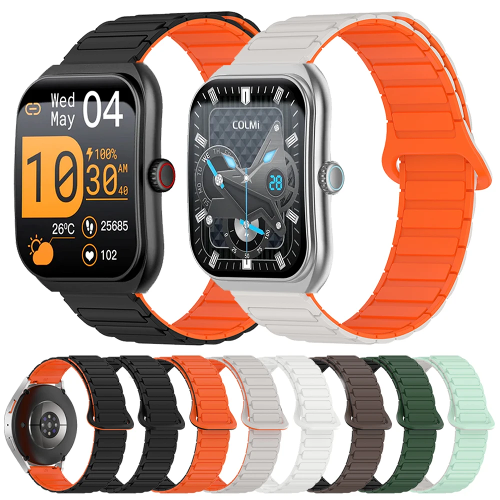 Correa de reloj de silicona magnética de 20/22mm para COLMI P86 P82 P81 P76 i28 pulsera Ultra deportiva para COLMI V76 V68 C81 M42 I31 correa suave