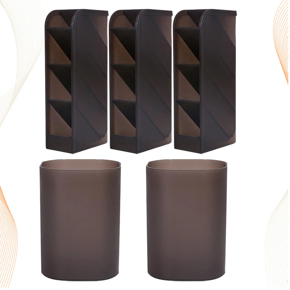 5Pcs Desktop Pen Holder Stationery Organizer Storage Box Multifunctional Oblique Insert 2 Cylinder for Home Office