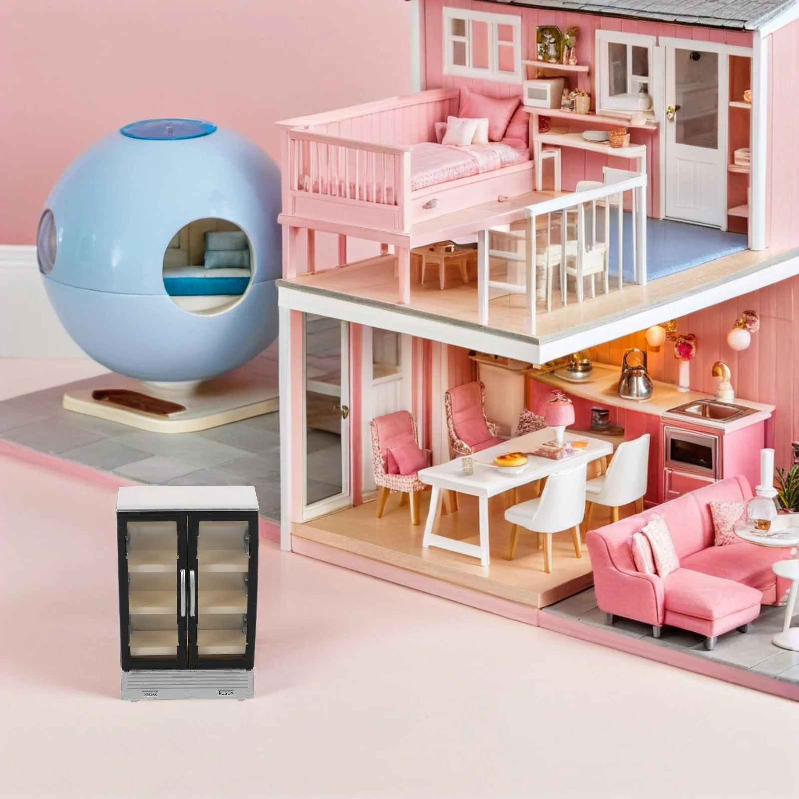 Réfrigérateur Miniature à Double porte, 2 pièces, meubles de cuisine pour maison de poupée, Portable en plastique pour chambre à coucher