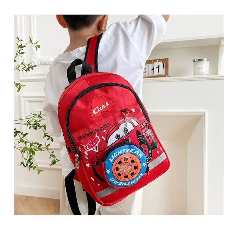 Cars Lightning McQueen Cartoon Animation Peripheral Cute Print Zipper Anti-Strangle Backpack Handsome Kindergarten Backpack Gift