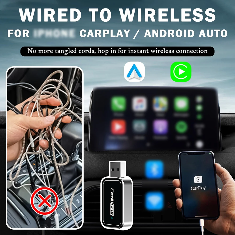 Wired to Wireless Carplay Adapter 2IN1 Mini Box Carplay Android Auto Bluetooth WiFi Fast Connect Plug And Play Wireless Carplay