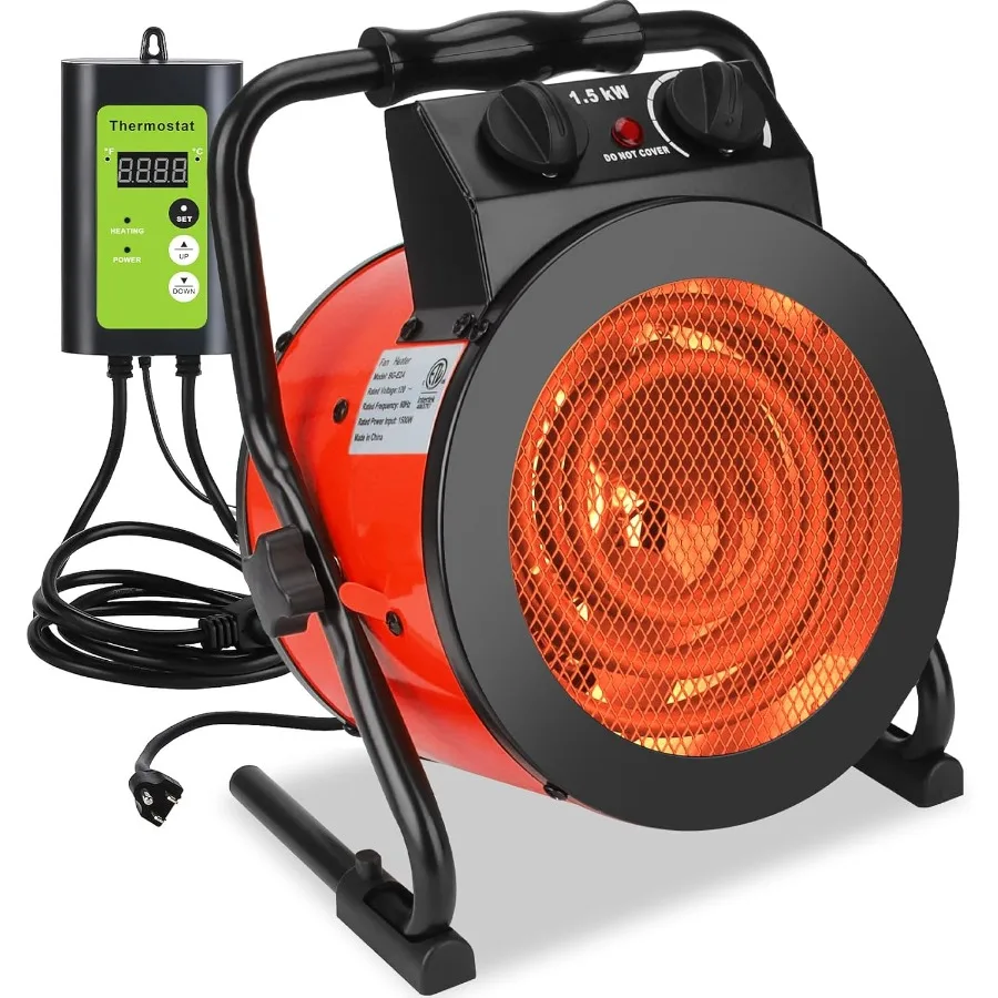 

Greenhouse Heater with Digital Thermostat - 1500W Portable Outdoor Heaters for Patio Fast Heating Overheat Protection Electric