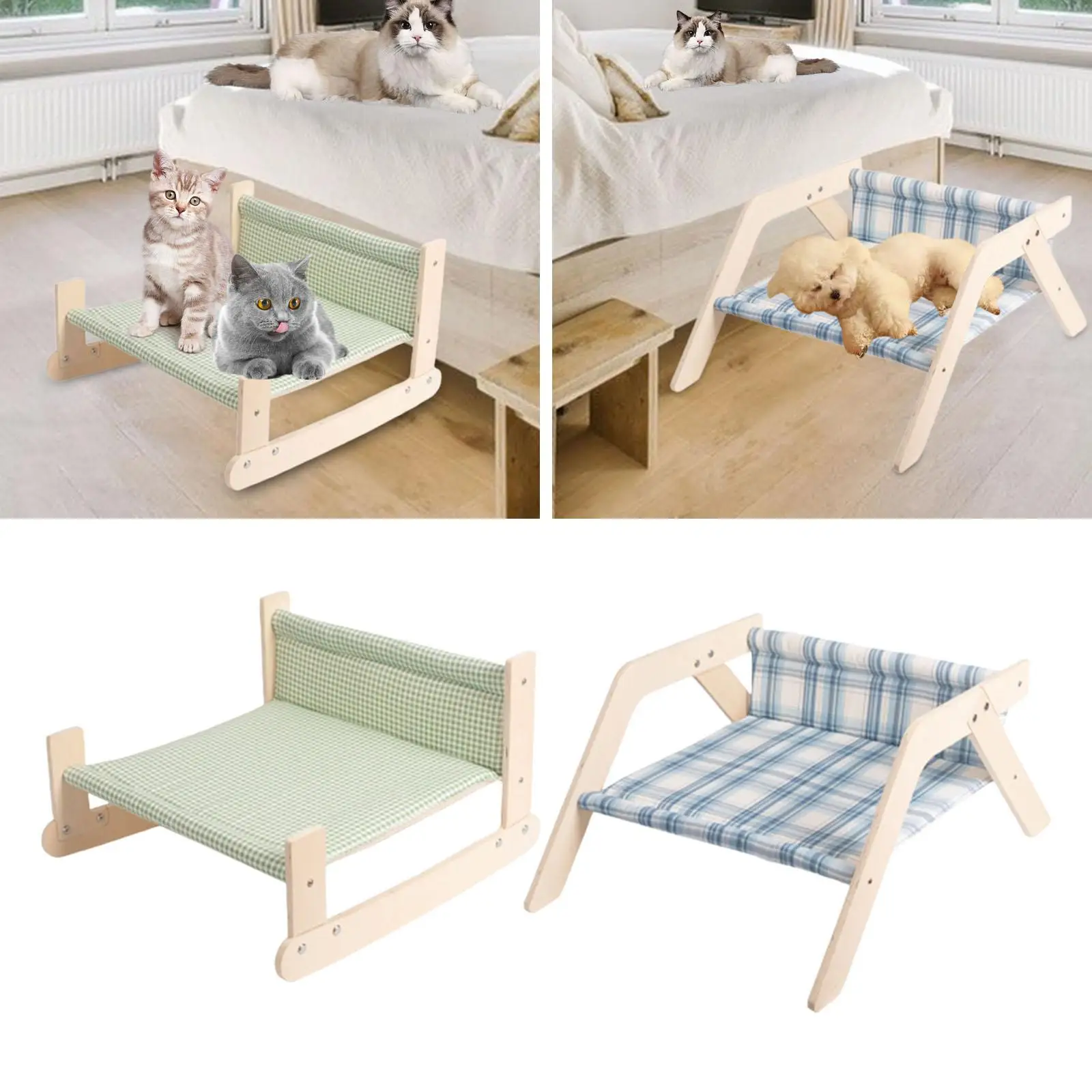 Cat Hammock Wood Beach Chair Cat Bed for Furniture Kittens Small Medium Cats