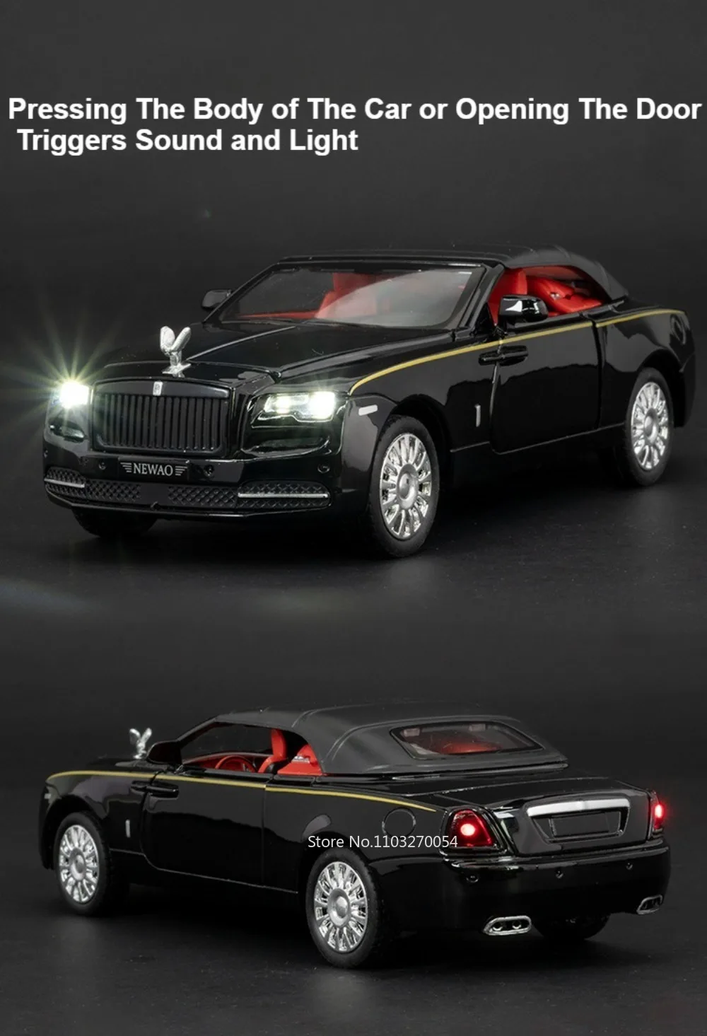 1:32 Rolls-Royce Cullinan Dawn Modell Spielzeug Druckguss Legierung Auto Sound Licht Zurückziehen Türen Geöffnet Miniatur Autos Simulation Ornament – Detail 20