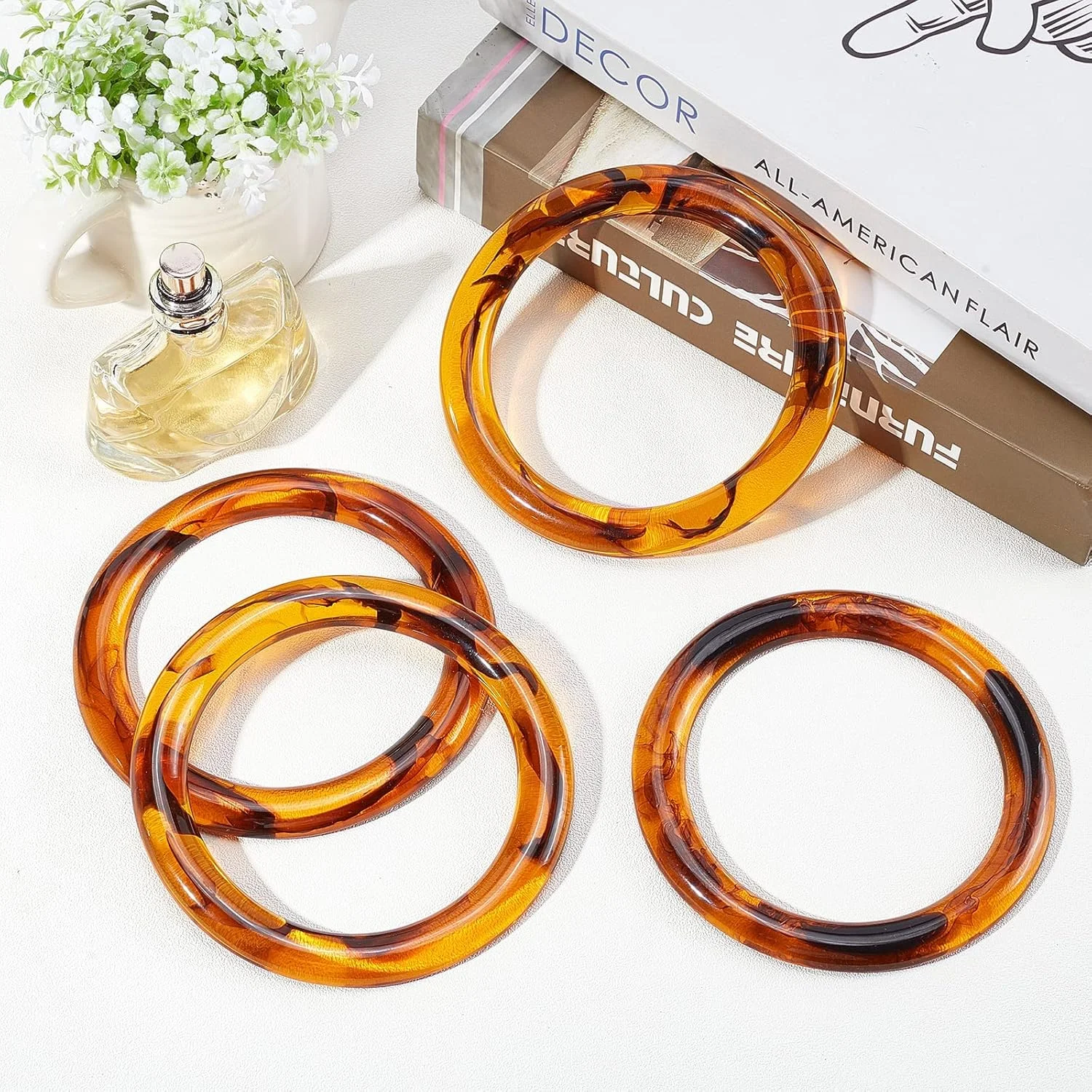 Tortoiseshell Resin Round Bags Handle Plastic Amber 11.8CM O Rings for Purse Handbag DIY Handmade Craft Woven Bag Accessories
