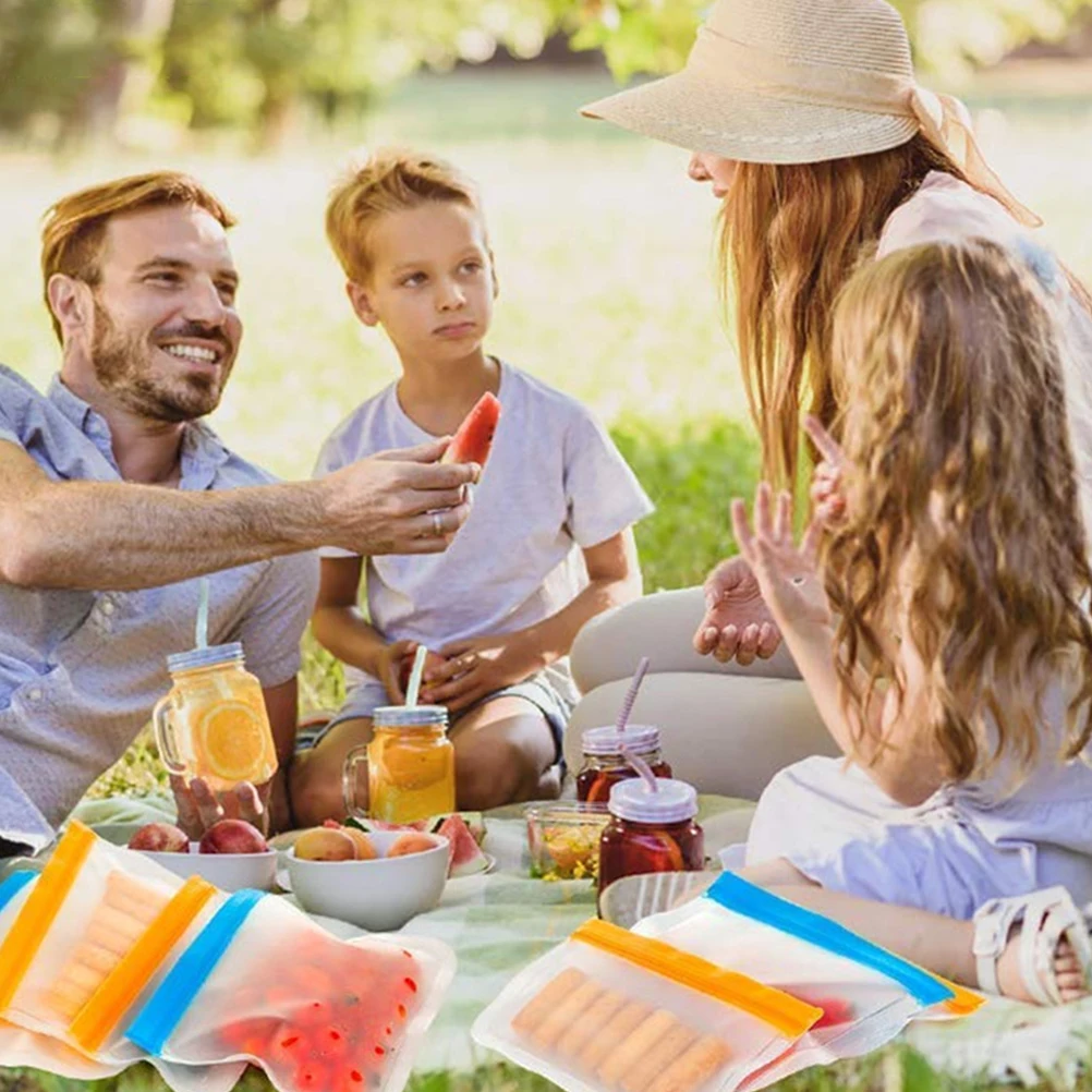 

10pcs Self-Sealing Food Bags Clear Reclosable Peva Freshness Protection Bags Bpa Free Reusable For Kitchen Storage