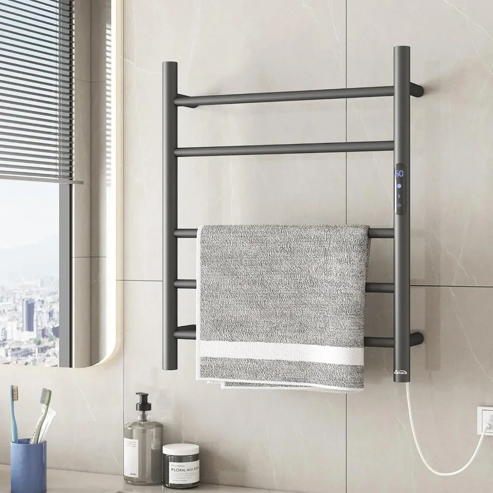 Towel Warmer, 5 Bars Heated Towel Racks for Bathroom, Electric Towel Drying Rack with LED Built-Up Timer, Wall Mounted Plug-in