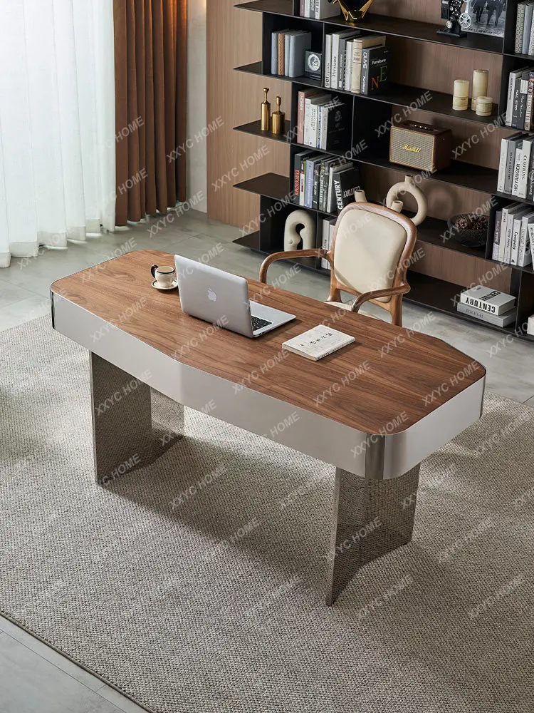 Minimalist natural marble desk, large flat study room home computer desk, original curved office desk