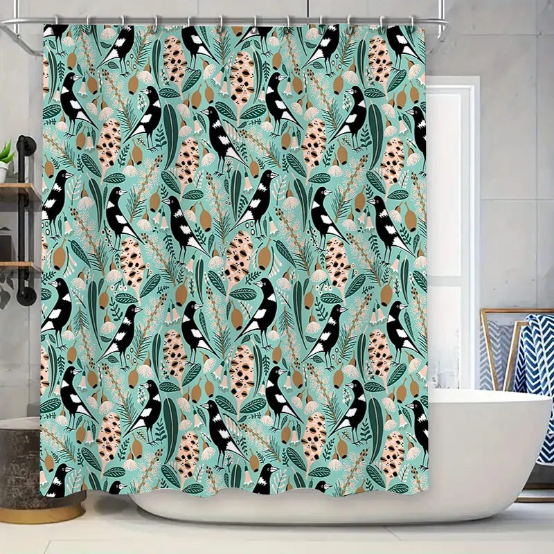 

Floral Shower Curtain Botanical Birds Pattern Nature Themed Bathroom Decor Rustic Farmhouse Home Accent Vintage Style Waterproof