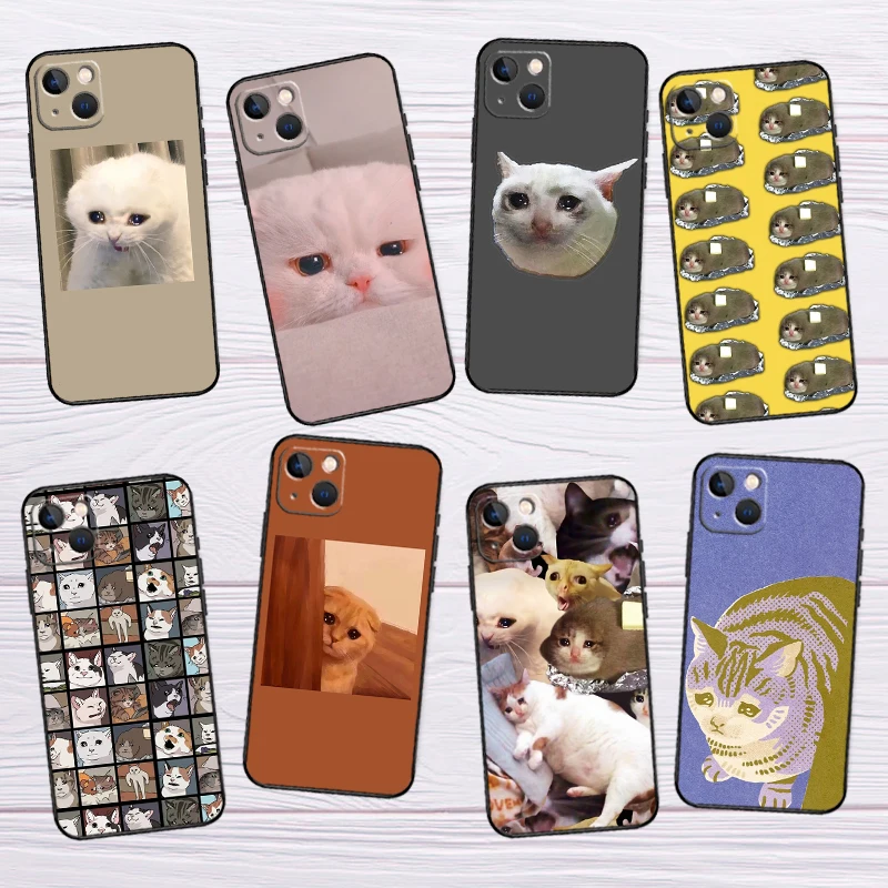 Crying Cat Memes Phone Case For iPhone 16 15 14 11 12 13 Pro Max X XR XS MAX Plus 12 13 mini Back Cover