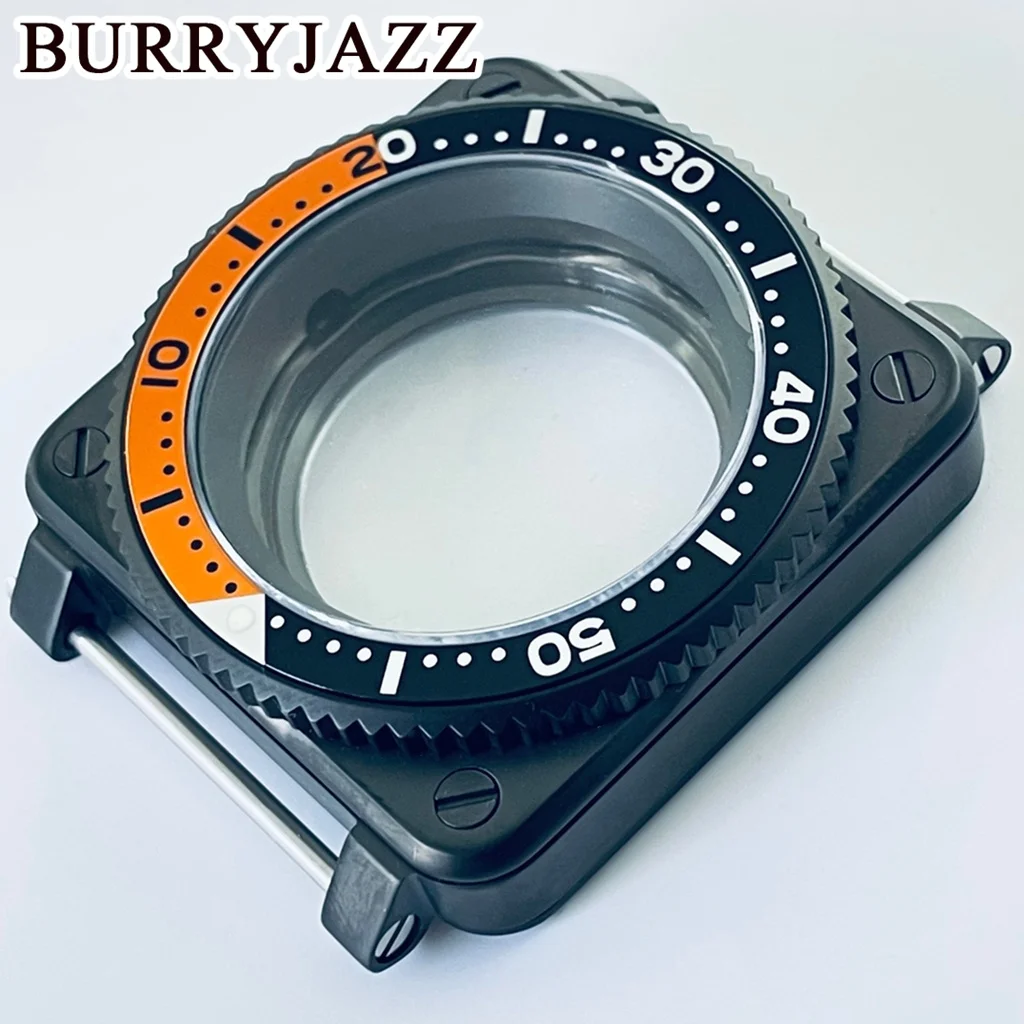 BURRYJAZZ 42 مللي متر SKX007 حافظة ساعة مربعة NH35 حالات تناسب NH35 NH36 7S26 4R حركة Seiko SKX007 الطيارين قمرة القيادة استبدال الرجال