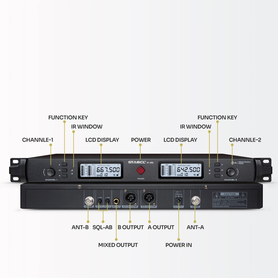 ST-970 Wireless Microphone Professional Dual Channel Receiver Handheld  Stage Mic 60M For Home Karaoke Singing