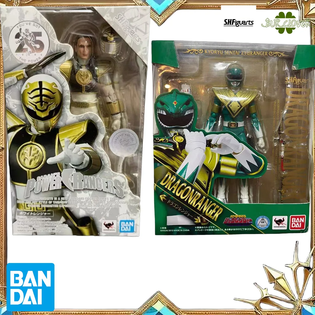 

Original box Bandai SHF Super Power Rangers series White Tiger Warrior Green Warrior Anime action Figure model toy gift for boys