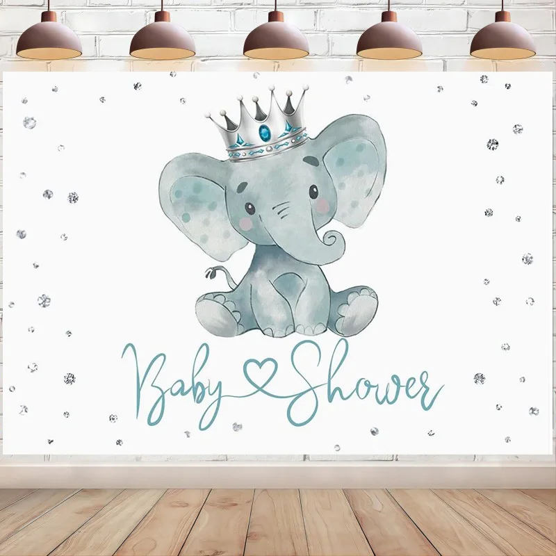 Elephant Baby Shower Backdrop Fresh Prince Silver Photography Background for Party Banner Decorations Party Photo Booth Props