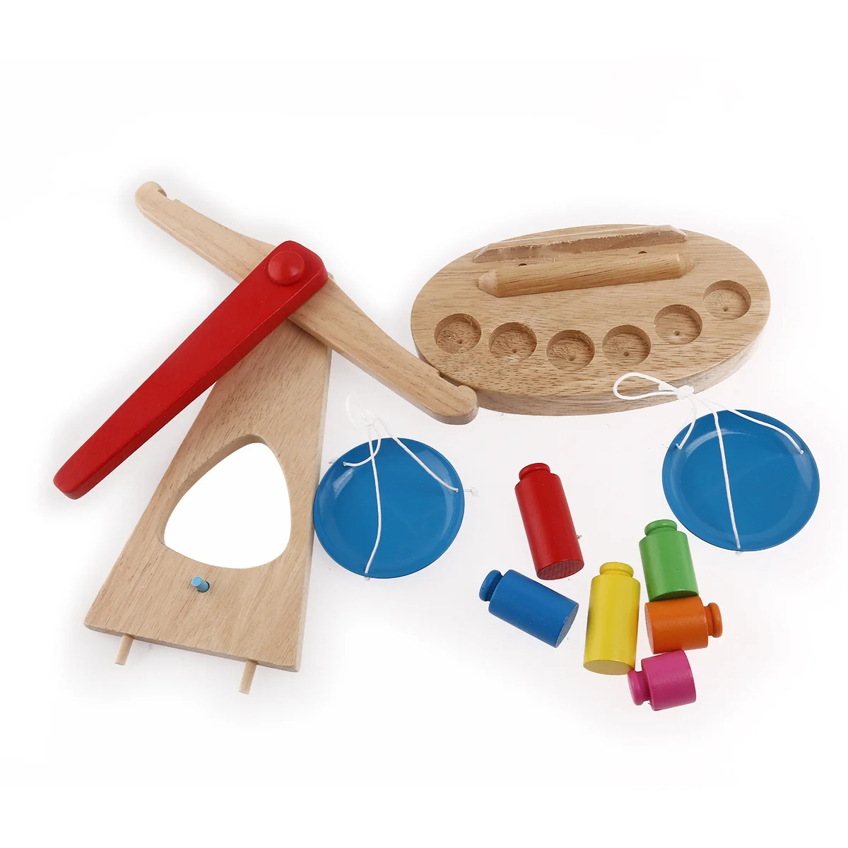 Báscula de equilibrio de madera educativa para niños, juego de aprendizaje divertido colorido de 6 pesos, juego de equilibrio práctico, juguete educativo para niños