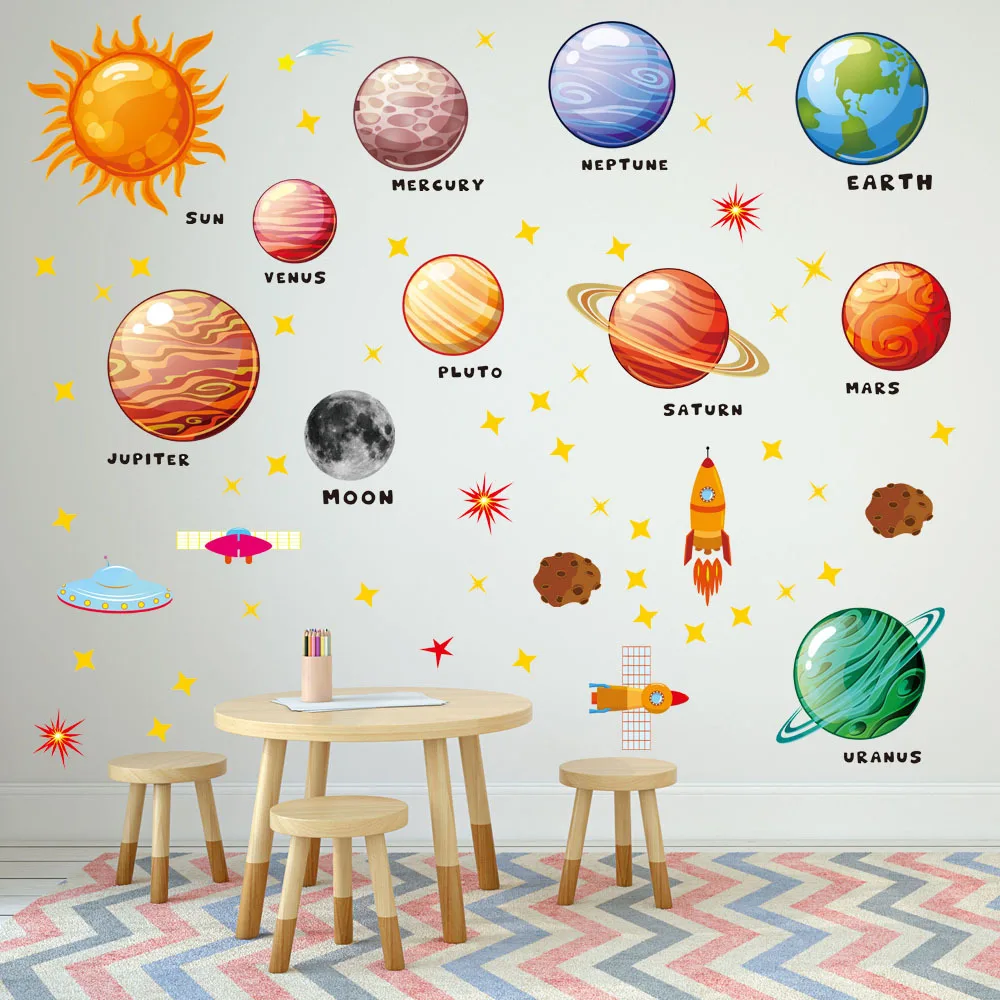 removeable   Nine major planets astronauts  rockets UFOs meteorites space planets Wall Vinyl Art Sticker  Decal